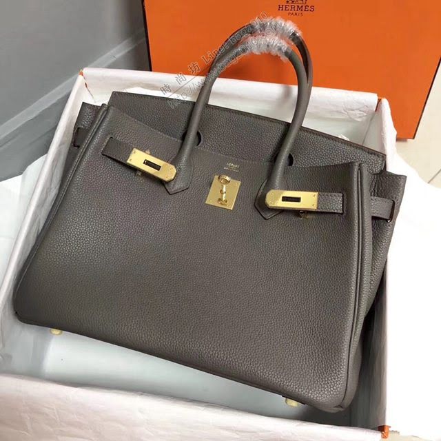 Hermes女包 愛馬仕Birkin Hermes鉑金包 togo小牛皮 錫器灰 蠟線半手工縫製  am1706